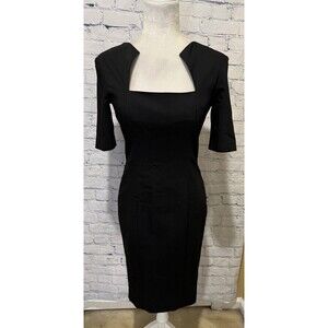 Baukjen Square Neckline Black Dress Midi Length Stretch Cotton Blend Size 6